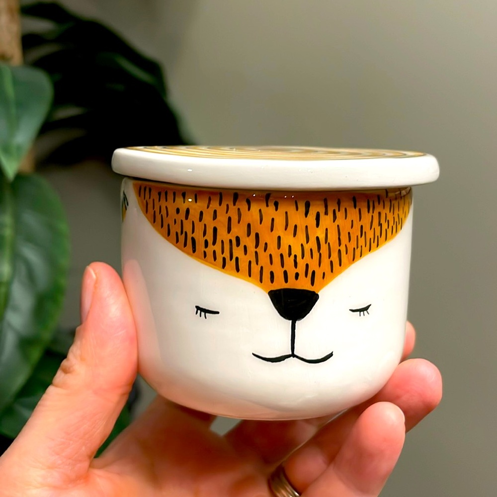 Cute Handpainted Ceramic Pots Fox Ceramic Sugar Bowl with Lid Pottery Sugar Bowl